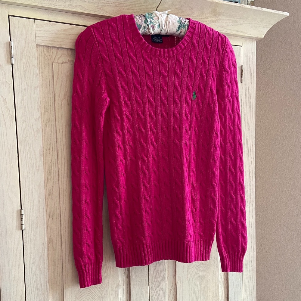Ralph Lauren Sport | Pink Cable-Knit Crew Long-Sleeve Sweater | Medium